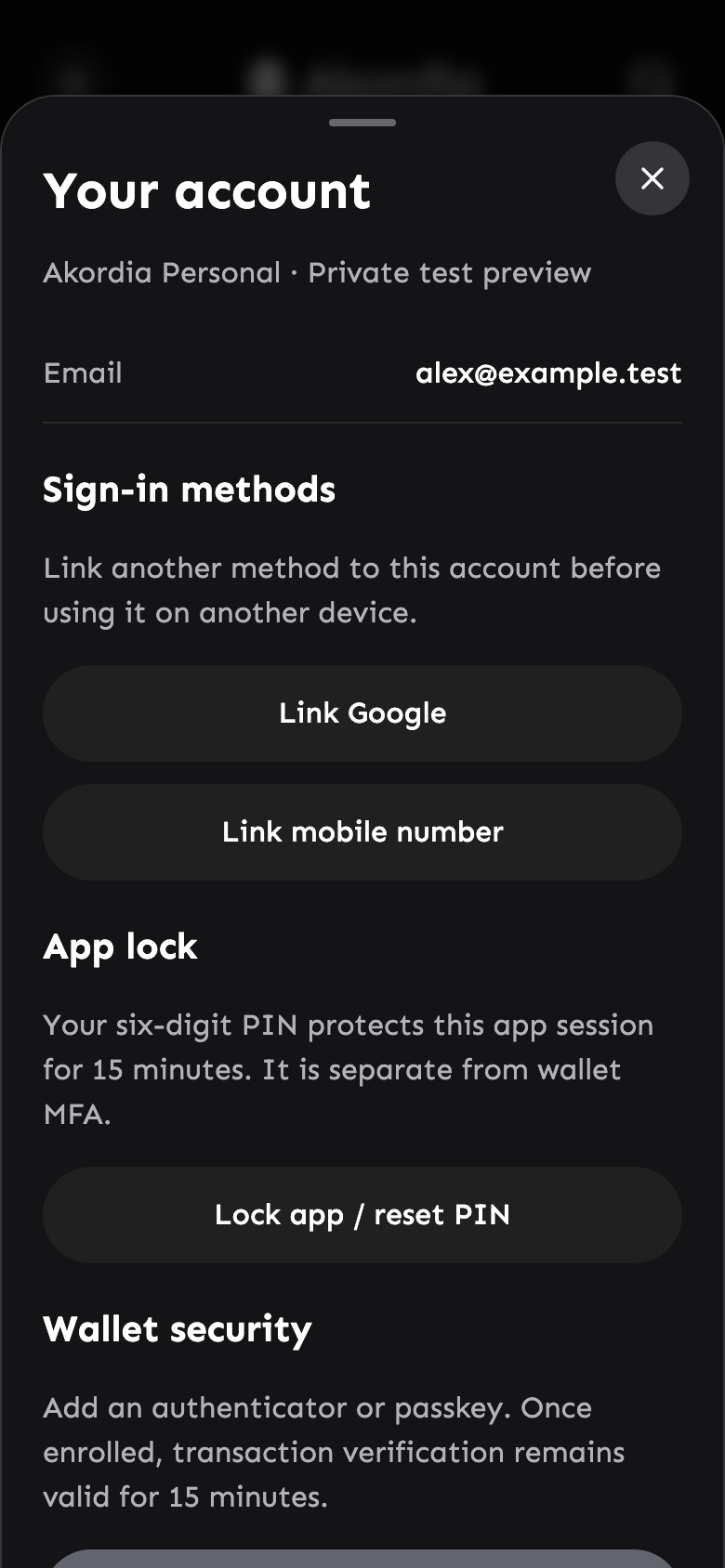 Akordia security with wallet MFA and account recovery options